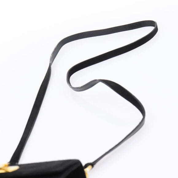 Salvatore Ferragamo Gancini Shoulder Bag Suede Black Gold Auth ka5909