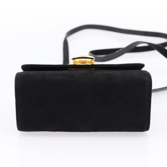 Salvatore Ferragamo Gancini Shoulder Bag Suede Black Gold Auth ka5909