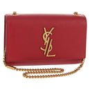 SAINT LAURENT Chain Shoulder Bag Leather Red Gold Auth ka590M-1