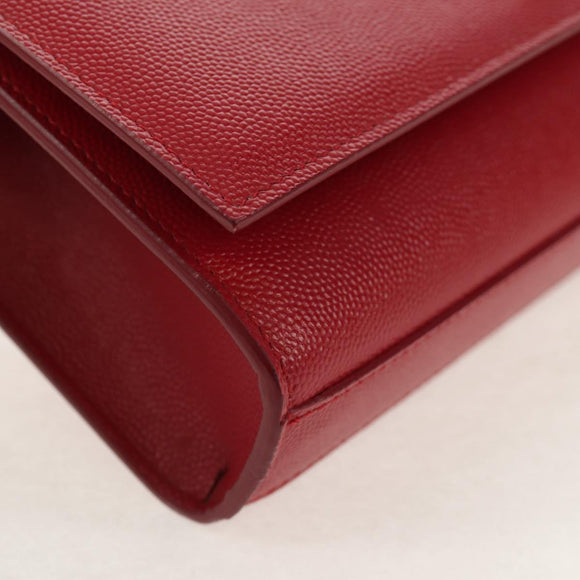 SAINT LAURENT Chain Shoulder Bag Leather Red Gold Auth ka590M