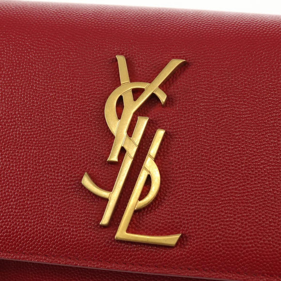 SAINT LAURENT Chain Shoulder Bag Leather Red Gold Auth ka590M