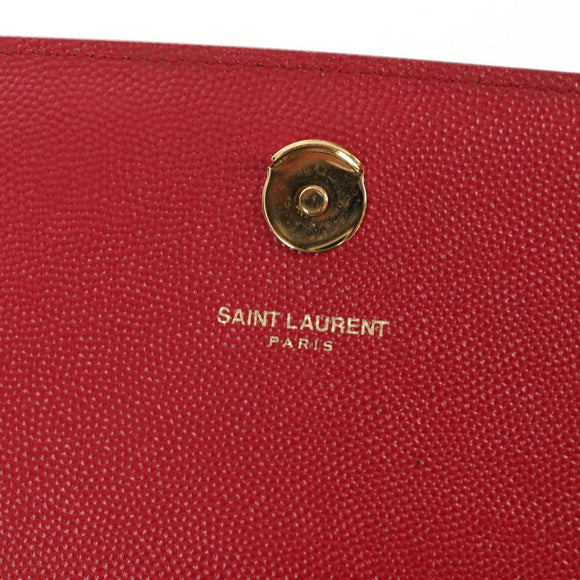 SAINT LAURENT Chain Shoulder Bag Leather Red Gold Auth ka590M
