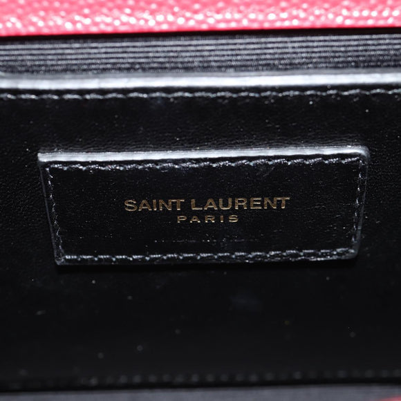 SAINT LAURENT Chain Shoulder Bag Leather Red Gold Auth ka590M