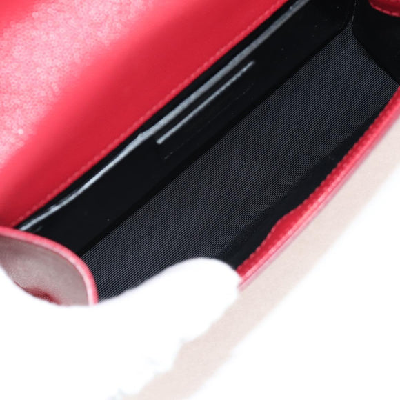 SAINT LAURENT Chain Shoulder Bag Leather Red Gold Auth ka590M