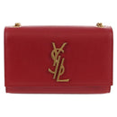 SAINT LAURENT Chain Shoulder Bag Leather Red Gold Auth ka590M-13