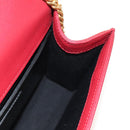 SAINT LAURENT Chain Shoulder Bag Leather Red Gold Auth ka590M-22