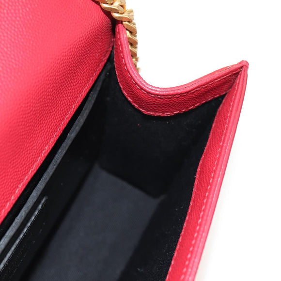 SAINT LAURENT Chain Shoulder Bag Leather Red Gold Auth ka590M