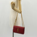 SAINT LAURENT Chain Shoulder Bag Leather Red Gold Auth ka590M-25