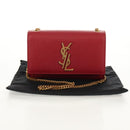SAINT LAURENT Chain Shoulder Bag Leather Red Gold Auth ka590M-12