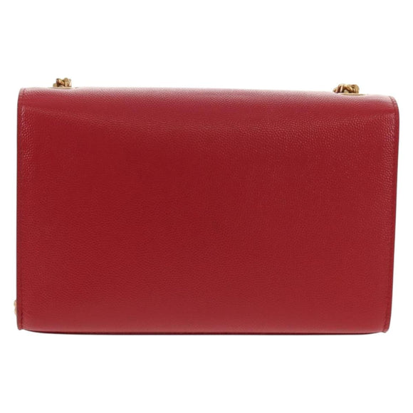 SAINT LAURENT Chain Shoulder Bag Leather Red Gold Auth ka590M