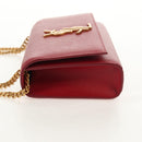 SAINT LAURENT Chain Shoulder Bag Leather Red Gold Auth ka590M-3