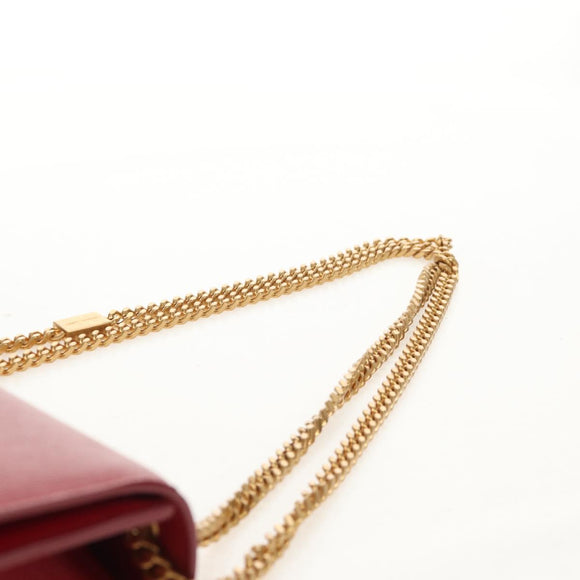 SAINT LAURENT Chain Shoulder Bag Leather Red Gold Auth ka590M