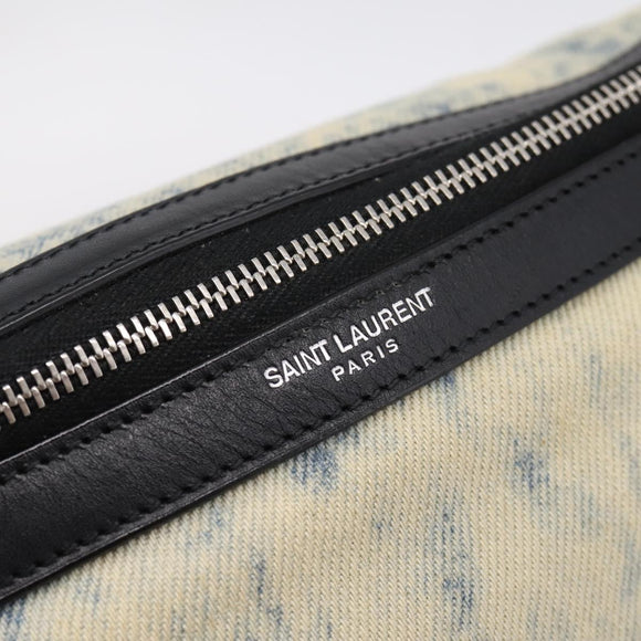 SAINT LAURENT Waist Bag Canvas Blue Silver Auth ka5910