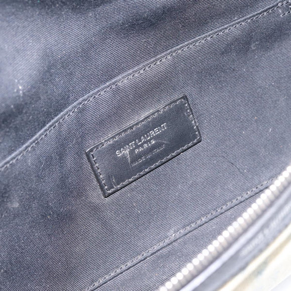 SAINT LAURENT Waist Bag Canvas Blue Silver Auth ka5910