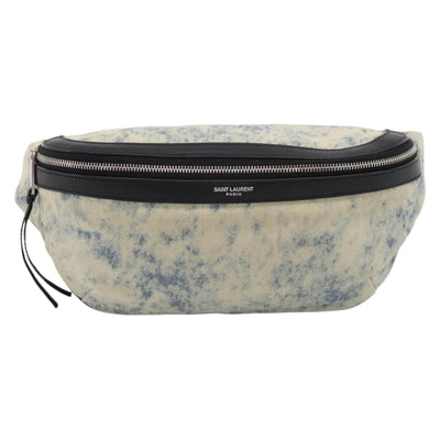 SAINT LAURENT Waist Bag Canvas Blue Silver Auth ka5910 - 0