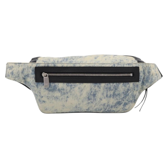 SAINT LAURENT Waist Bag Canvas Blue Silver Auth ka5910