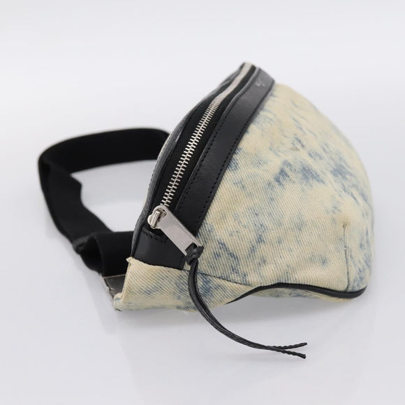 SAINT LAURENT Waist Bag Canvas Blue Silver Auth ka5910