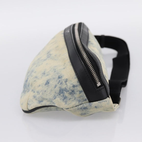 SAINT LAURENT Waist Bag Canvas Blue Silver Auth ka5910