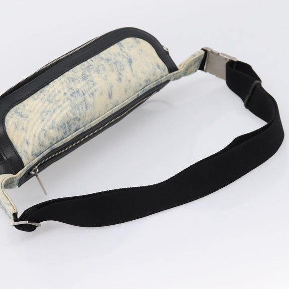 SAINT LAURENT Waist Bag Canvas Blue Silver Auth ka5910