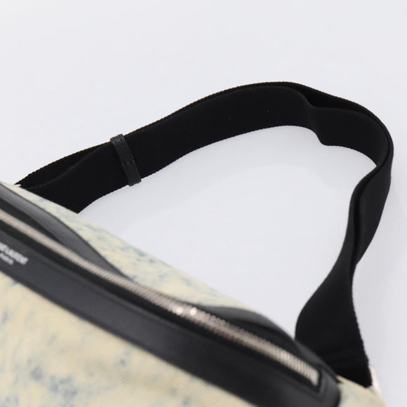 SAINT LAURENT Waist Bag Canvas Blue Silver Auth ka5910
