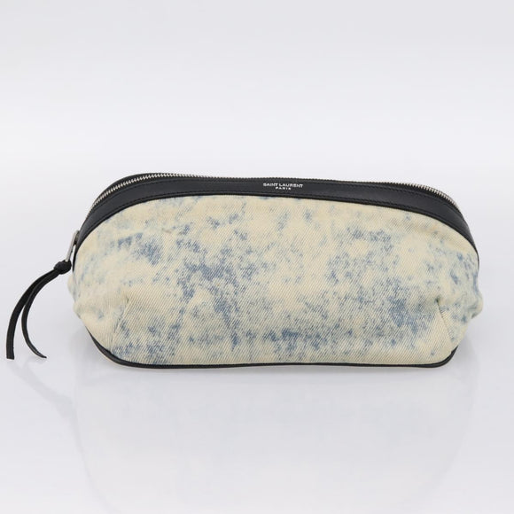 SAINT LAURENT Waist Bag Canvas Blue Silver Auth ka5910