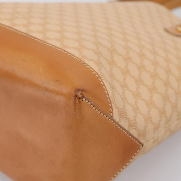 CELINE Macadam Canvas Tote Bag PVC Leather Beige Gold Auth ka5912