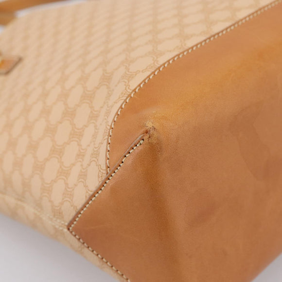 CELINE Macadam Canvas Tote Bag PVC Leather Beige Gold Auth ka5912