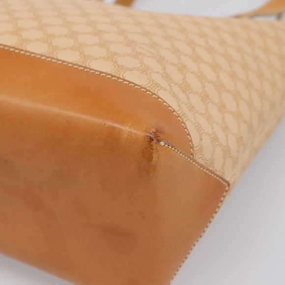 CELINE Macadam Canvas Tote Bag PVC Leather Beige Gold Auth ka5912