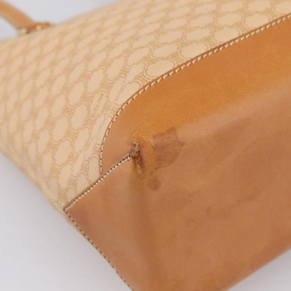 CELINE Macadam Canvas Tote Bag PVC Leather Beige Gold Auth ka5912