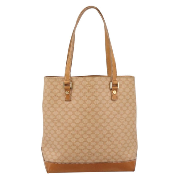 CELINE Macadam Canvas Tote Bag PVC Leather Beige Gold Auth ka5912