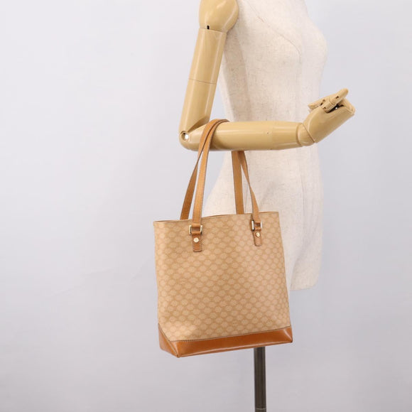 CELINE Macadam Canvas Tote Bag PVC Leather Beige Gold Auth ka5912