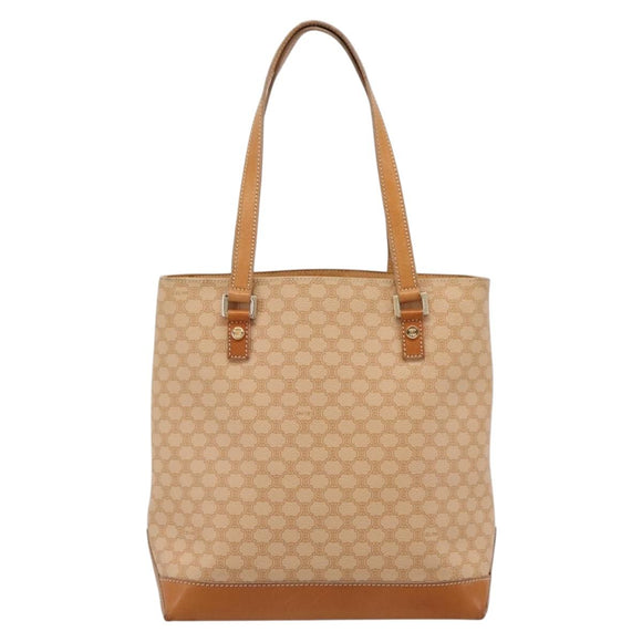 CELINE Macadam Canvas Tote Bag PVC Leather Beige Gold Auth ka5912