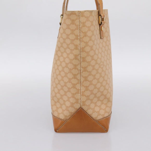 CELINE Macadam Canvas Tote Bag PVC Leather Beige Gold Auth ka5912