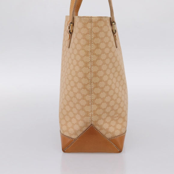CELINE Macadam Canvas Tote Bag PVC Leather Beige Gold Auth ka5912
