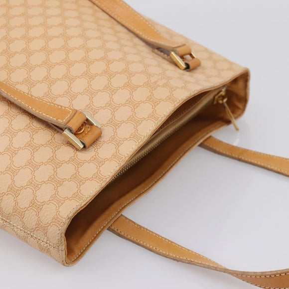 CELINE Macadam Canvas Tote Bag PVC Leather Beige Gold Auth ka5912