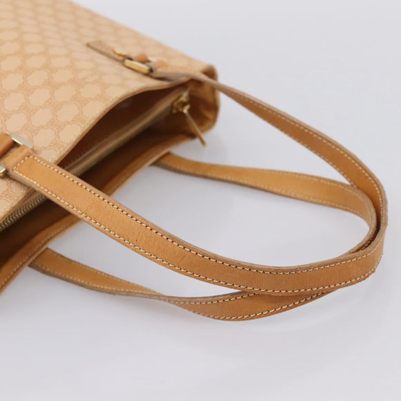 CELINE Macadam Canvas Tote Bag PVC Leather Beige Gold Auth ka5912
