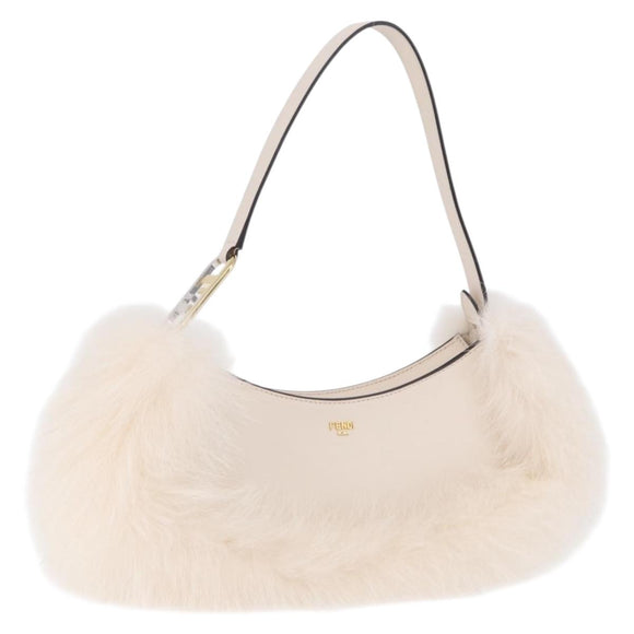 FENDI Hand Bag fur White Gold Auth ka5913SAM