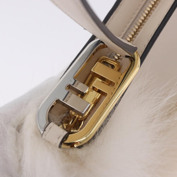 FENDI Hand Bag fur White Gold Auth ka5913SAM