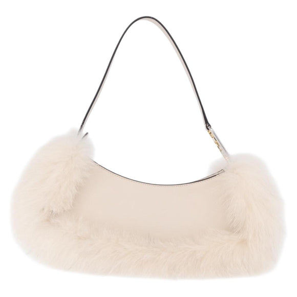 FENDI Hand Bag fur White Gold Auth ka5913SAM