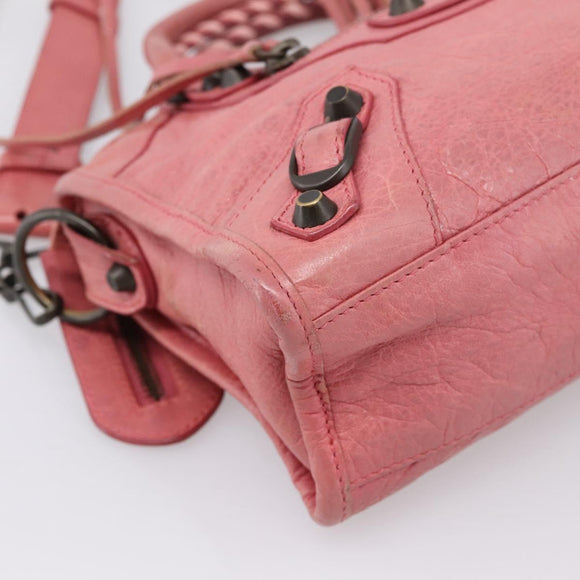 BALENCIAGA Classic Mini City Hand Bag Leather 2way Pink 300295 Auth ka5914V