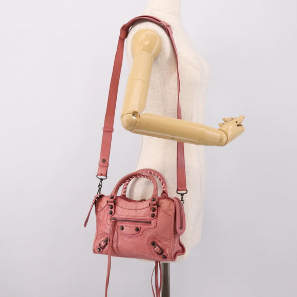 BALENCIAGA Classic Mini City Hand Bag Leather 2way Pink 300295 Auth ka5914V