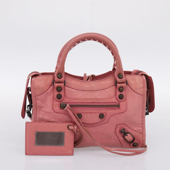 BALENCIAGA Classic Mini City Hand Bag Leather 2way Pink 300295 Auth ka5914V
