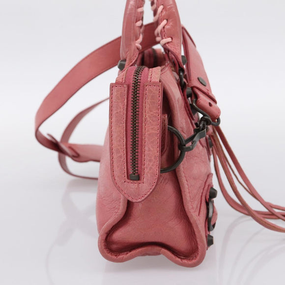 BALENCIAGA Classic Mini City Hand Bag Leather 2way Pink 300295 Auth ka5914V