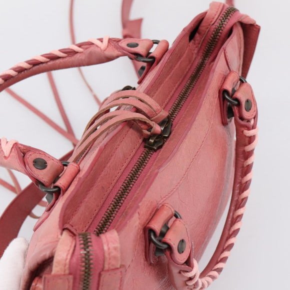 BALENCIAGA Classic Mini City Hand Bag Leather 2way Pink 300295 Auth ka5914V
