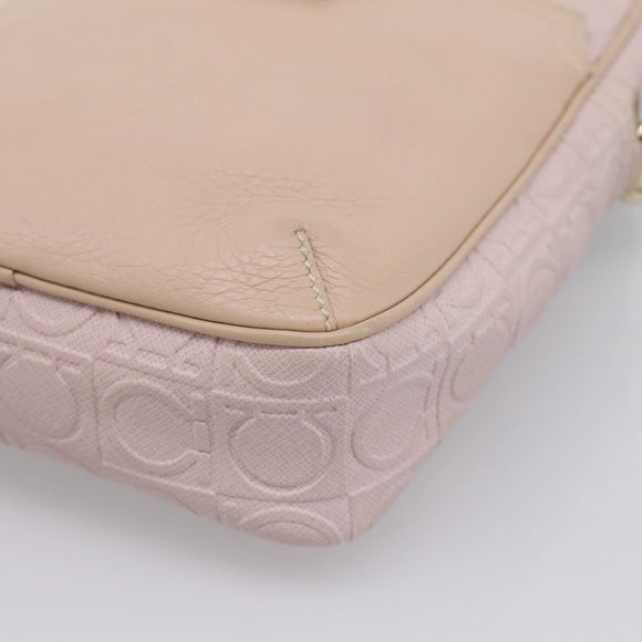 Salvatore Ferragamo Gancini Shoulder Bag Leather Pink Gold Auth ka5915A