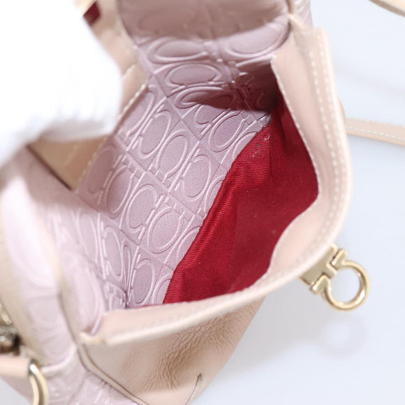 Salvatore Ferragamo Gancini Shoulder Bag Leather Pink Gold Auth ka5915A