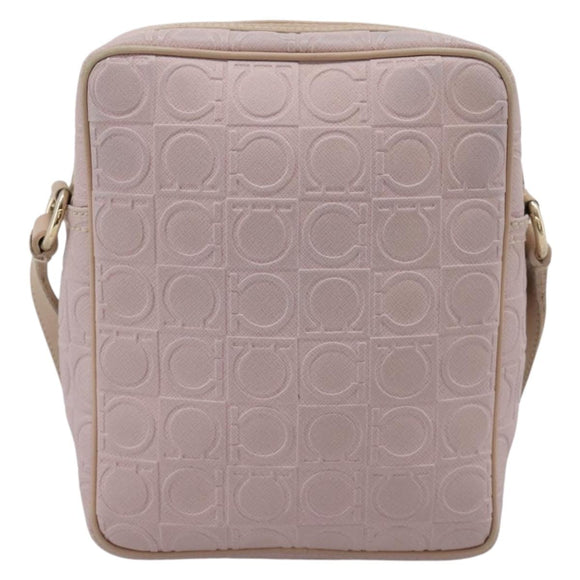 Salvatore Ferragamo Gancini Shoulder Bag Leather Pink Gold Auth ka5915A