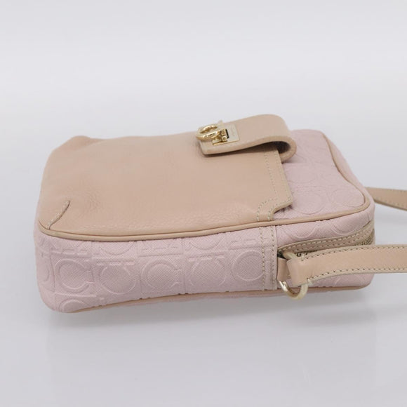 Salvatore Ferragamo Gancini Shoulder Bag Leather Pink Gold Auth ka5915A