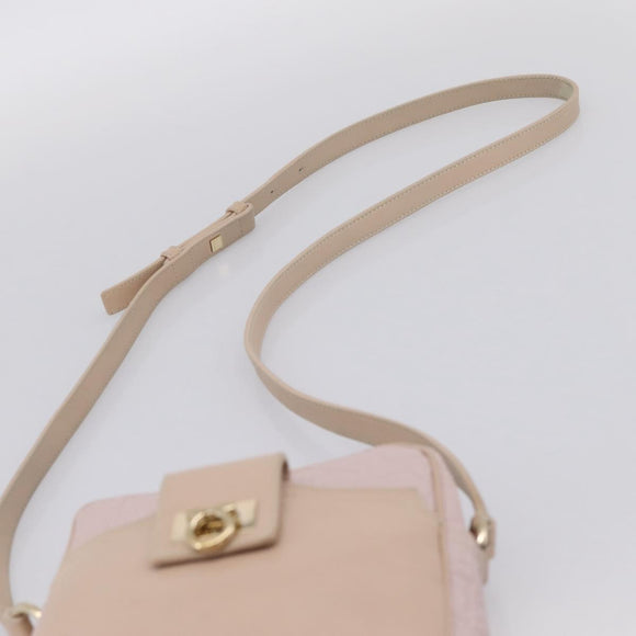 Salvatore Ferragamo Gancini Shoulder Bag Leather Pink Gold Auth ka5915A