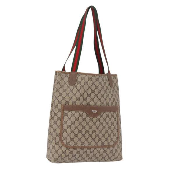 GUCCI GG Supreme Web Sherry Line Tote Bag PVC Beige Gold 39 02 003 Auth ka5917